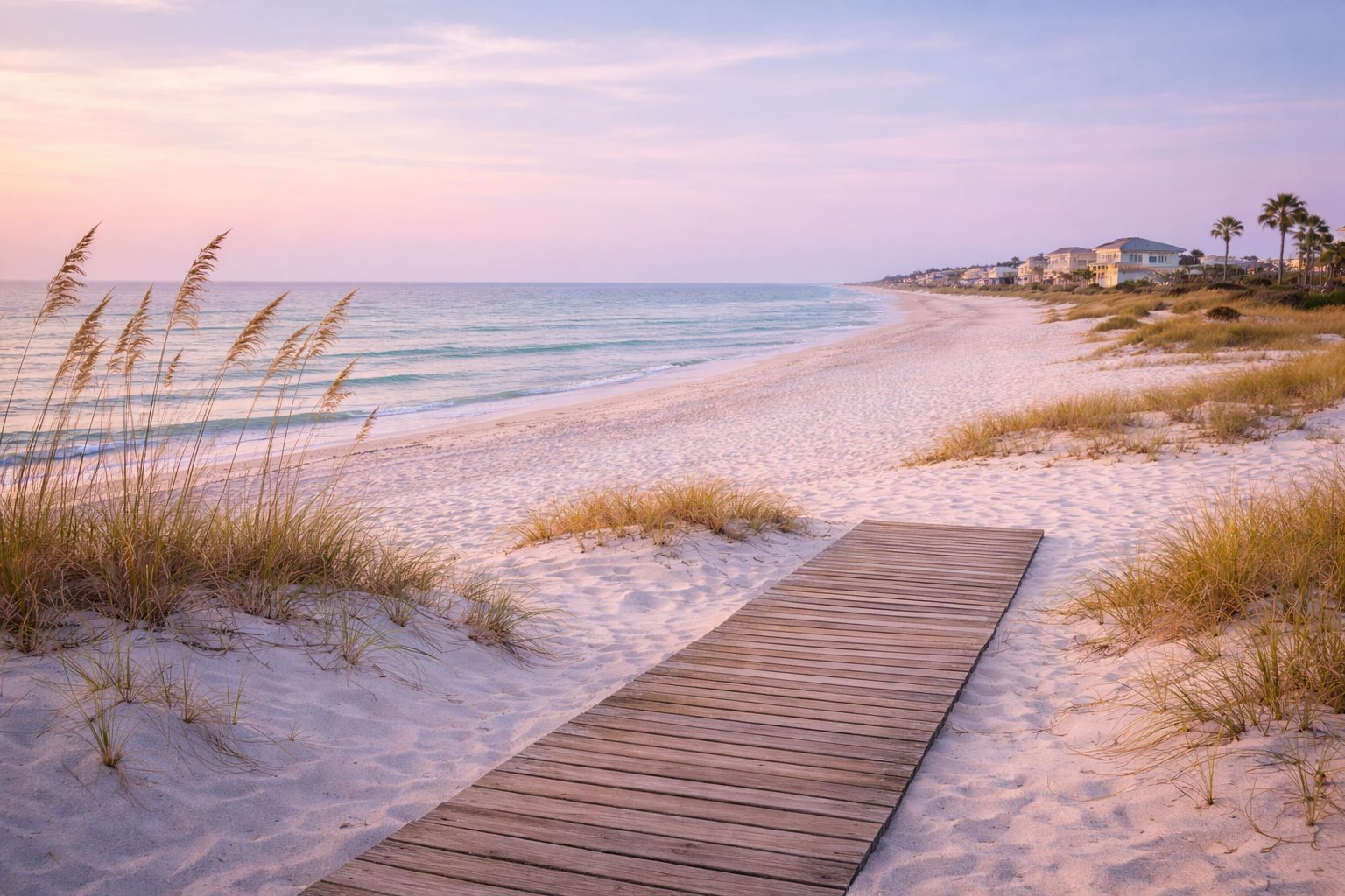 Northwest Florida coastal neighborhood in soft morning light