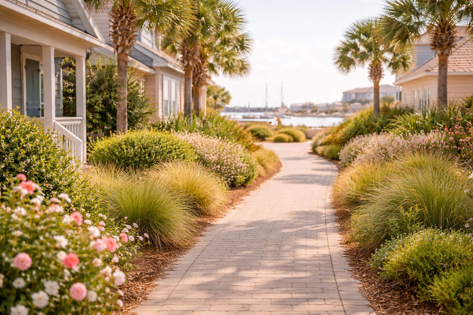 Quiet coastal path in Northwest Florida in soft morning light