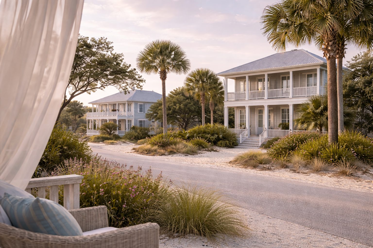 Coastal neighborhood in Northwest Florida in soft morning light