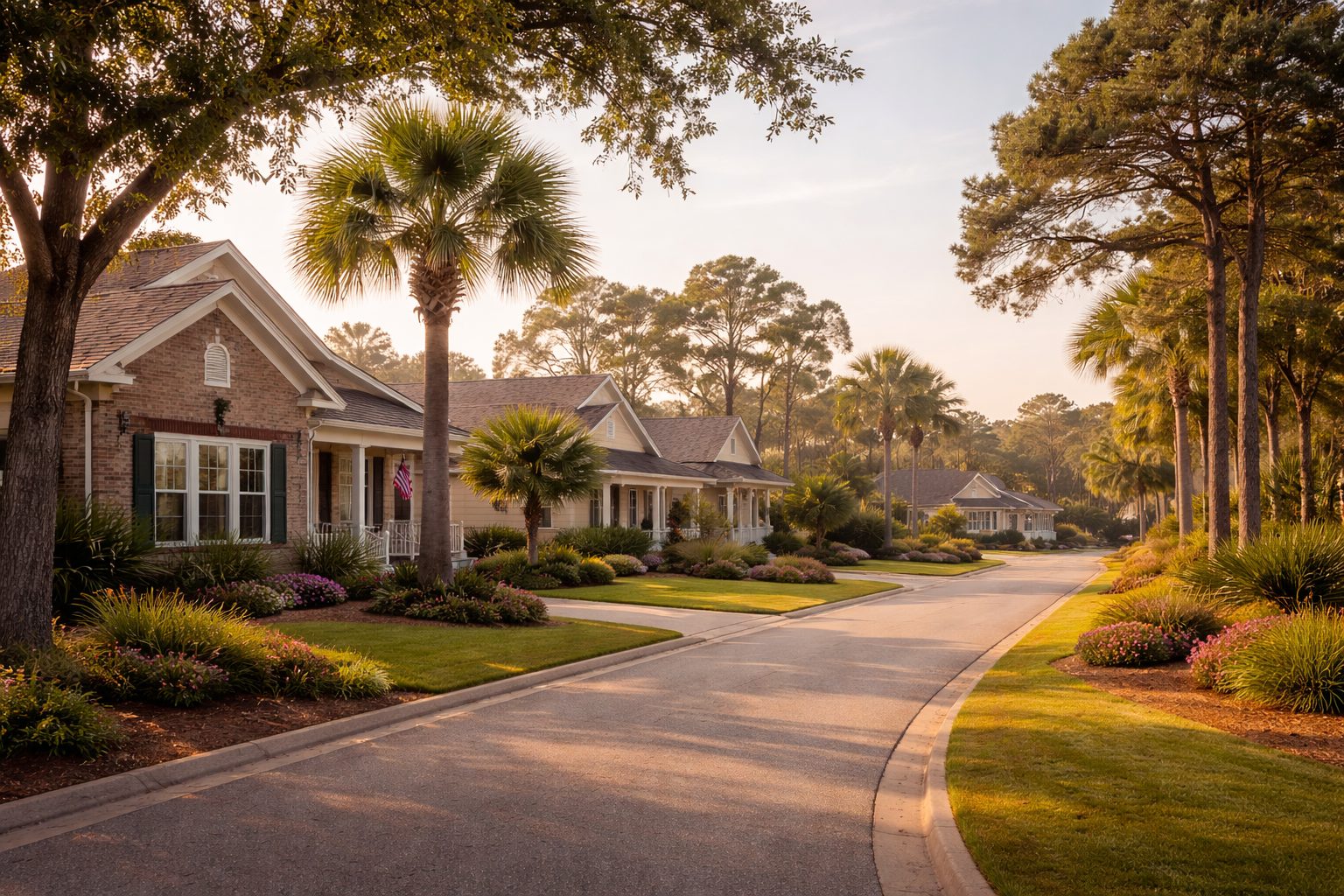 Navarre Gulf Breeze neighborhood with contemporary traditional homes in morning light