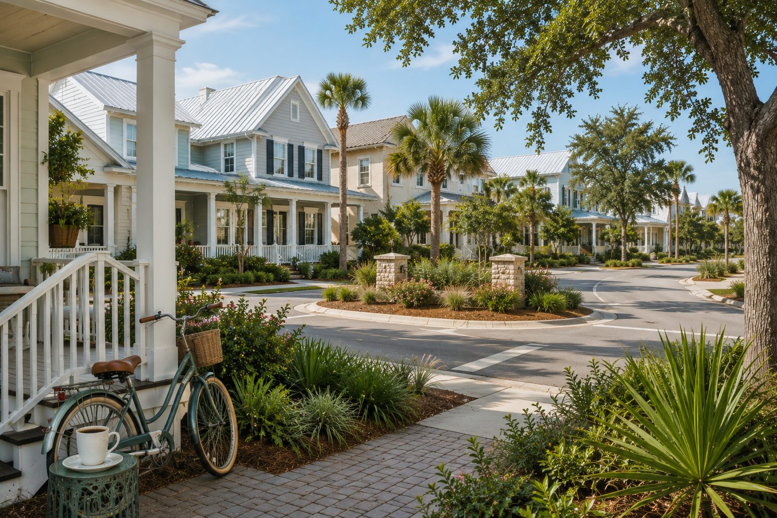 Quiet Northwest Florida coastal neighborhood with welcoming homes and native landscaping