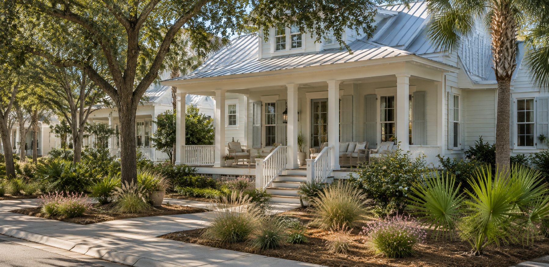 Classic Northwest Florida coastal home with welcoming porch and native landscaping